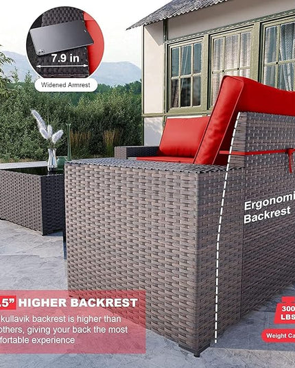 Kullavik 12PCS Outdoor Patio Furniture Set PE Wicker Rattan Sectional Sofa Patio Conversation Sets,Red - LeafyLoom