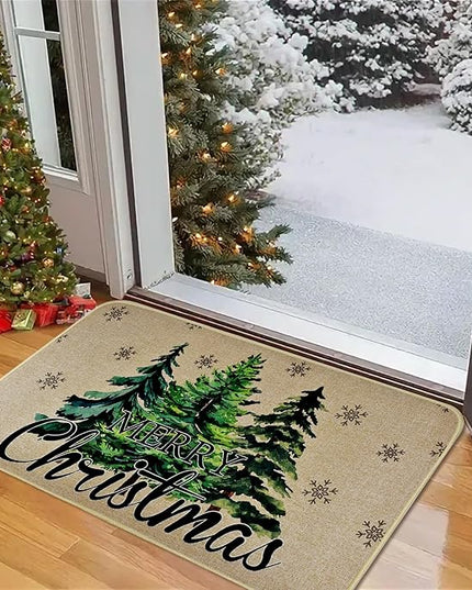Merry Christmas Door Mat ,Pine Trees Snowflakes Welcome Doormat for Front Door,Non-Slip Winter Xmas Holiday Front Porch Rugs, Indoor Outdoor Entry Doormats Low-Profile Floor Mats,29 x 17 Inch Vanleonet