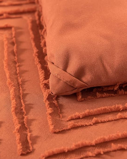 Full Comforter Set, Tufted Terracotta Comforter Set Full, Boho Bedding Comforter Sets Extra Fluffy, Ideal for All Seasons 3 Pieces (1 Comforter, 2 Pillowcases) - LeafyLoom