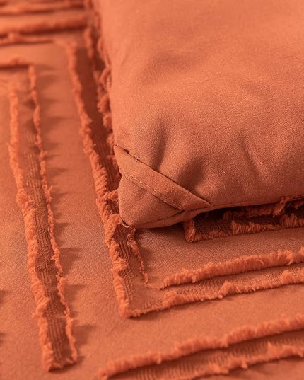 Queen Comforter Set, Tufted Terracotta Comforter Set Queen, Boho Bedding Comforter Sets Extra Fluffy, Ideal for All Seasons 3 Pieces (1 Comforter, 2 Pillowcases) - LeafyLoom