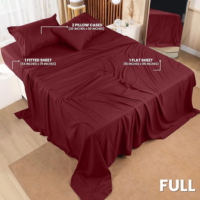 Utopia Bedding Full Bed Sheets Set - 4 Piece Bedding - Brushed Microfiber - Shrinkage and Fade Resistant - Easy Care (Full, Red Burgundy) - LeafyLoom