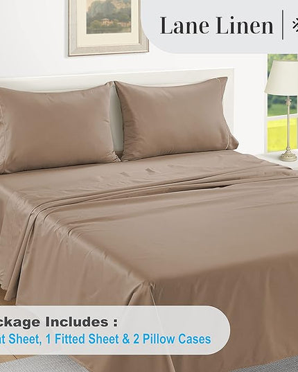 LANE LINEN 100% Egyptian Cotton Bed Sheets - 1000 Thread Count 4-Piece Taupe Full Set Bedding Sateen Weave Luxury Hotel 16" Deep Pocket (Fits Upto 17" Mattress) - LeafyLoom