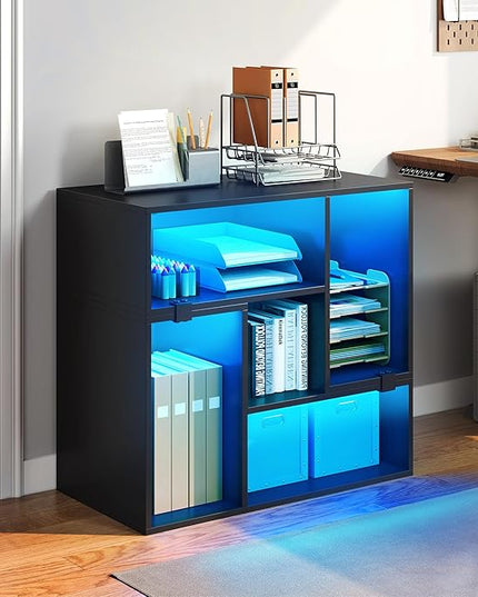 YITAHOME 42" Deformable TV Stand w/LED Strip, Modern Entertainment Center for 70/65/60/55/50/45 inch TVs, Gaming TV Consoles 2 Pieces Media Console Cabinet for Living Room, Black - LeafyLoom