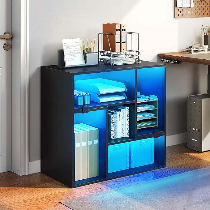 YITAHOME 42" Deformable TV Stand w/LED Strip, Modern Entertainment Center for 70/65/60/55/50/45 inch TVs, Gaming TV Consoles 2 Pieces Media Console Cabinet for Living Room, Black - LeafyLoom