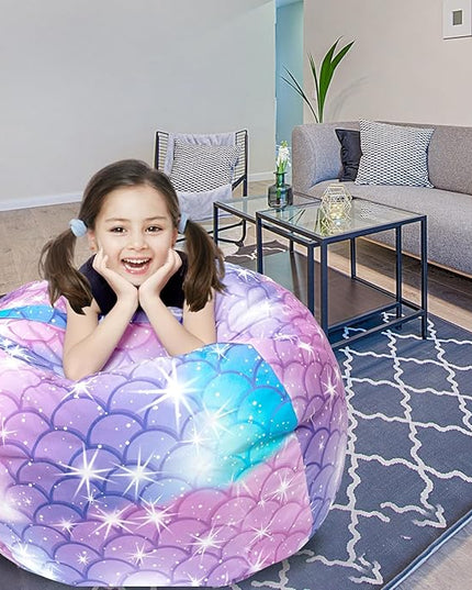 Stuffed Animal Storage Bean Bag Chair Cover, Hold Kids Plush Toys Blankets Towels Beanbag (Cover Only), Floor Circle Stuff Sit Seat Sofa with YKK Zipper, Extra Large 38", Classic Mermaid - LeafyLoom
