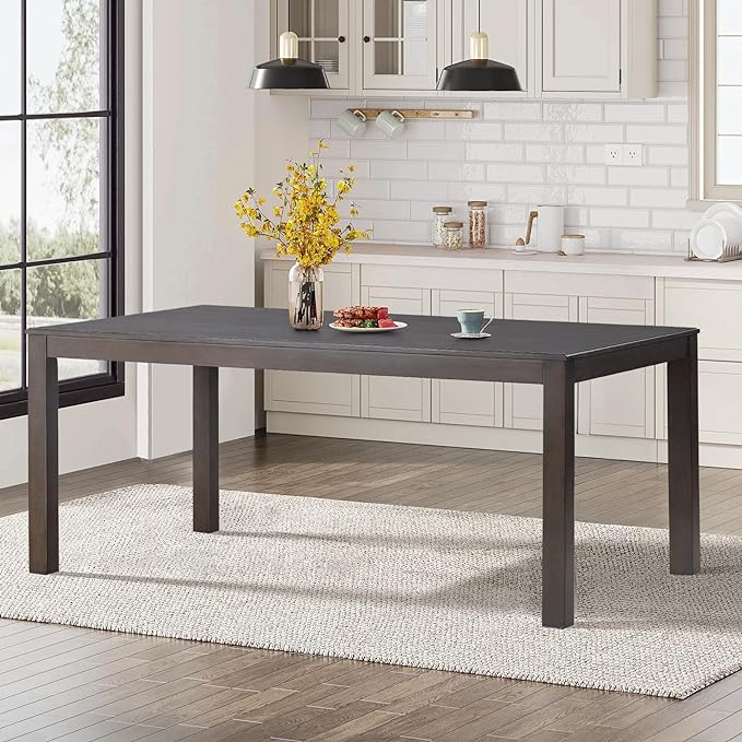 COLAMY Wood Dining Table for 4 6 People, Rectangle Wooden Kitchen Table with Square Legs, Farmhouse Dinner Table for Dining Room, Office, Brown - LeafyLoom