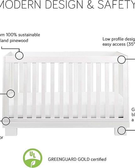 Babyletto Modo 3-in-1 Convertible Crib with Toddler Bed Conversion Kit in White, Greenguard Gold Certified - LeafyLoom