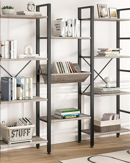 Shintenchi Industrial Bookcase,71.6” Triple 4 Tier Bookshelf with 11 Open Display Shelves,Large Etagere Bookshelf Open Record Player Shelves,Wide Book Shelf Book Case for Home & Office, Grey - LeafyLoom
