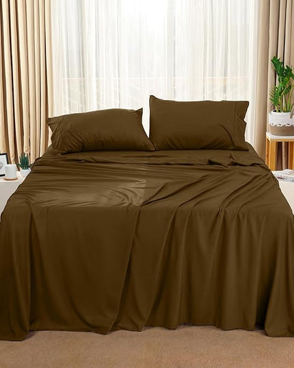 Utopia Bedding King Bed Sheets Set - 4 Piece Bedding - Brushed Microfiber - Shrinkage and Fade Resistant - Easy Care (King, Mocha) - LeafyLoom