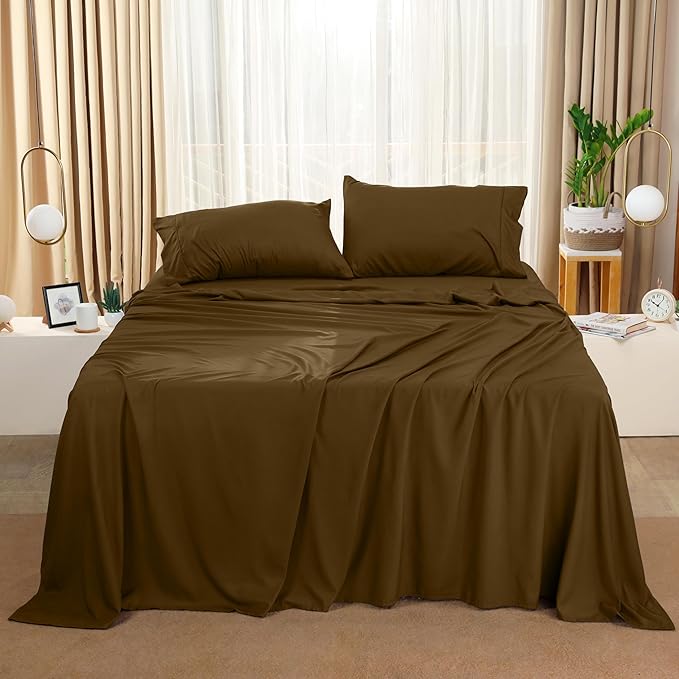 Utopia Bedding King Bed Sheets Set - 4 Piece Bedding - Brushed Microfiber - Shrinkage and Fade Resistant - Easy Care (King, Mocha) - LeafyLoom