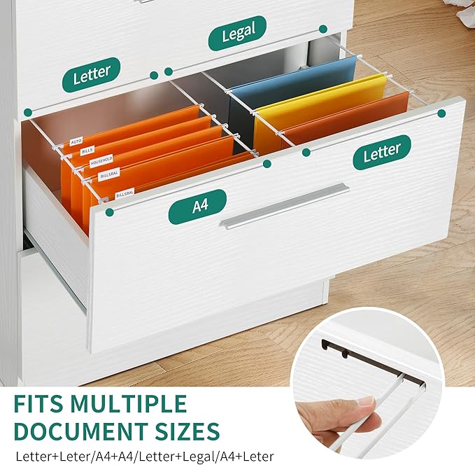 YITAHOME 4 Drawer Lateral Filing Cabinet,Dressers & Chests of Drawers for Bedroom,Printer Stand Vertical Storage Cabinet Fits Letter, A4, Legal Size for Home Office Organization, White - LeafyLoom