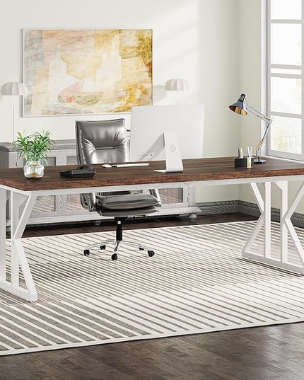 Tribesigns 78.7-Inch Executive Desk, Large Computer Office Desk Workstation, Modern Simple Style Laptop Desk Study Writing Table Business Furniture for Home Office (Rustic Brown/White, 78.7 Inch) - LeafyLoom