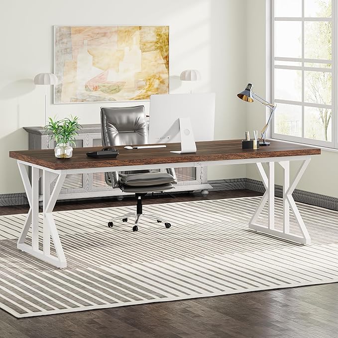 Tribesigns 78.7-Inch Executive Desk, Large Computer Office Desk Workstation, Modern Simple Style Laptop Desk Study Writing Table Business Furniture for Home Office (Rustic Brown/White, 78.7 Inch) - LeafyLoom