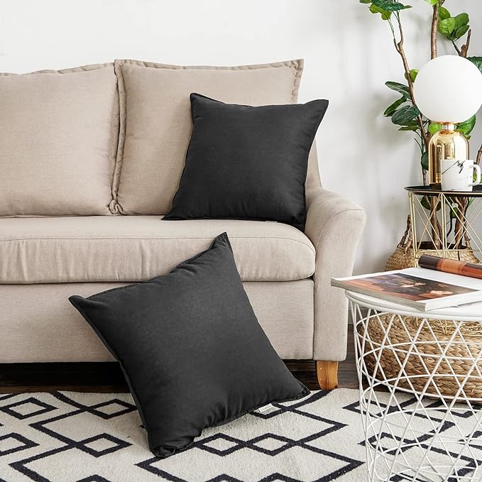 Jeanerlor Set of 2 Decorative 26"x26" Cotton Linen Chair Throw Pillow Case Green for Sofa Durable Classy, Comfortable Cushion Cover for Coffee Shop/Bar (65 x 65cm) Black - LeafyLoom