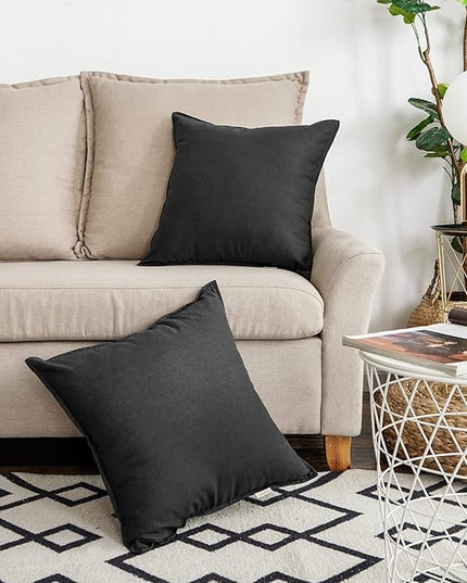 Jeanerlor 18"x18" Solid Cotton Linen Decoration Throw Pillow Case with Zipper Euro Sham Cushion Case Cool Pillow Cover Delicate Decorative Pillowcase for Chair/Bed/Couch,2 Packs, Black - LeafyLoom