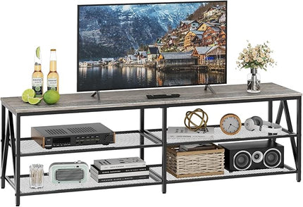 TV Stand for 65 70 Inch TV, Long 63" Entertainment Center 3-Tier TV Console Steel Frame Industrial Style TV Cabinet with Metal Frame for Living Room, Gray - LeafyLoom