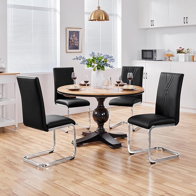 Yaheetech Dining Chairs Set of 6 Modern Dining Room Chairs Kitchen Chairs with Faux Leather Seat, Solid Legs and High Back for Dining Room, Kitchen, Black - LeafyLoom