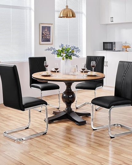 Yaheetech Dining Chairs Set of 4 Modern Dining Room Chairs Kitchen Chairs with Faux Leather Seat, Solid Legs and High Back for Dining Room, Kitchen, Black - LeafyLoom