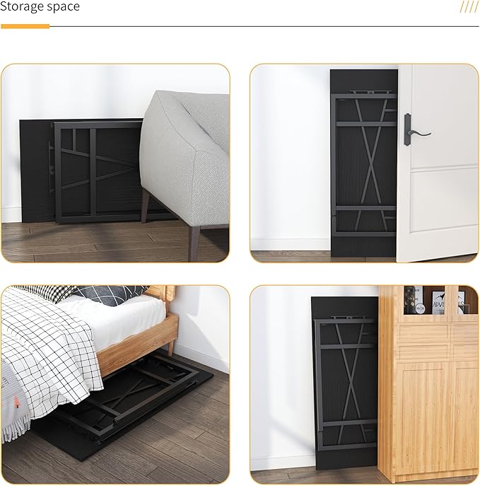 Folding Computer Desk 47 inch Writing Gaming Computer Camping Table, No Assembly Required Home Office Desk, Black - LeafyLoom