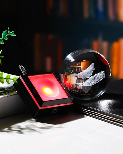 Qianwei Cardinal Gifts for Women Men Crystal Ball - 3D Laser Cardinal Decor Glass Animals Red Bird Figurines Statue Stuff for Room Decorations Cardinal Night Light - LeafyLoom