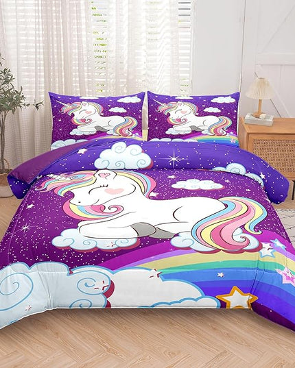 Tailor Shop Unicorn Bedding Sets for Girls Kids Teens,Purple Unicorn Comforter Sets Full Size with 2 Pillowcase… - LeafyLoom