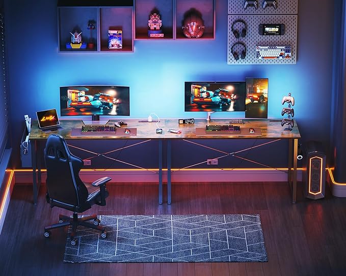 KKL Small Desk with Power Outlets and USB Port Computer Desk for Home Office Gaming Simple Modern Style Writing Desks with Storage Bag Headphone Hook, 48 inch, Rustic Brown - LeafyLoom
