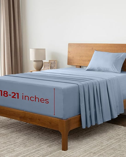 Mellanni Extra Deep Twin Sheets - 3 PC Iconic Collection Bedding Sheets & Pillowcases - Hotel Luxury, Ultra Soft, Cooling Bed Sheets - Extra Deep Pocket up to 21 inch (Twin, Blue Hydrangea) - LeafyLoom