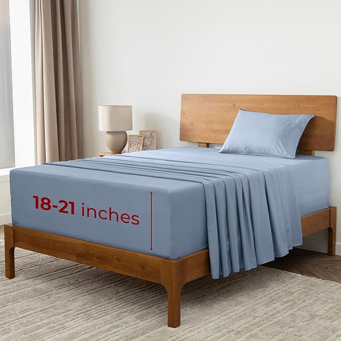 Mellanni Extra Deep Twin Sheets - 3 PC Iconic Collection Bedding Sheets & Pillowcases - Hotel Luxury, Ultra Soft, Cooling Bed Sheets - Extra Deep Pocket up to 21 inch (Twin, Blue Hydrangea) - LeafyLoom