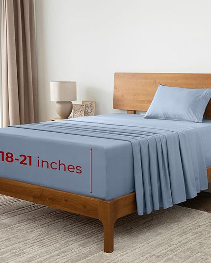 Mellanni Extra Deep Twin XL Sheets - 3 PC Iconic Collection Bedding Sheets & Pillowcases - Luxury, Ultra Soft, Cooling Bed Sheets - Extra Deep Pocket up to 21 inch (Twin Extra Long, Blue Hydrangea) - LeafyLoom