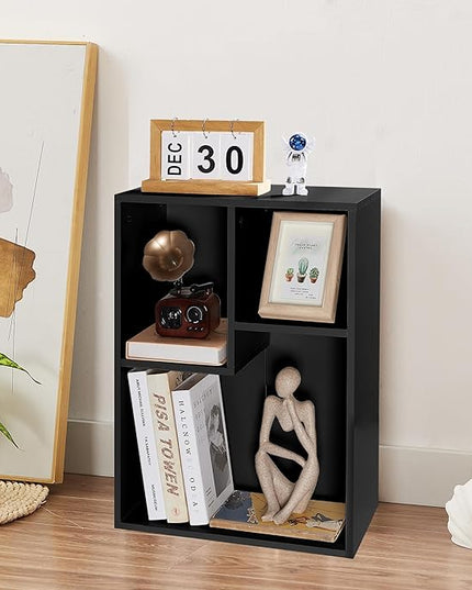 VECELO Small Bookshelf, 3 Cube Shelf, Fits Tallest Hardcovers, Horizontal Available, Short Bookcase for Small Spaces, Matte Black - LeafyLoom