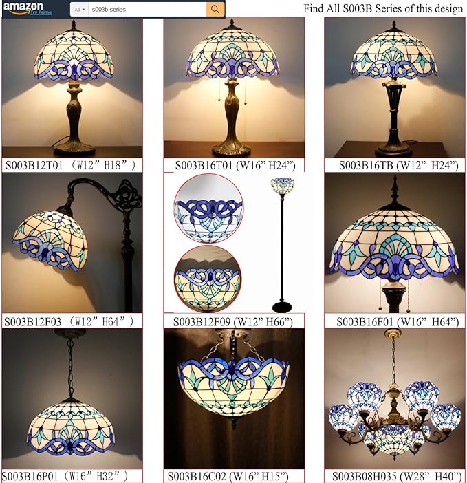 WERFACTORY Tiffany Floor Lamp Navy Blue White Stained Glass Arched Lamp 12X18X64 Inches Gooseneck Adjustable Corner Standing Reading Light Decor Bedroom Living Room S003B Series - LeafyLoom
