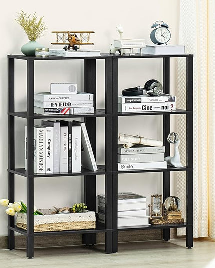4 Tier Tall Wooden Bookshelf with Storage, Narrow Bookcase for Small Space, Small Book Shelf for Living Room, Office, Bedroom, Kitchen, Industrial, Black - LeafyLoom