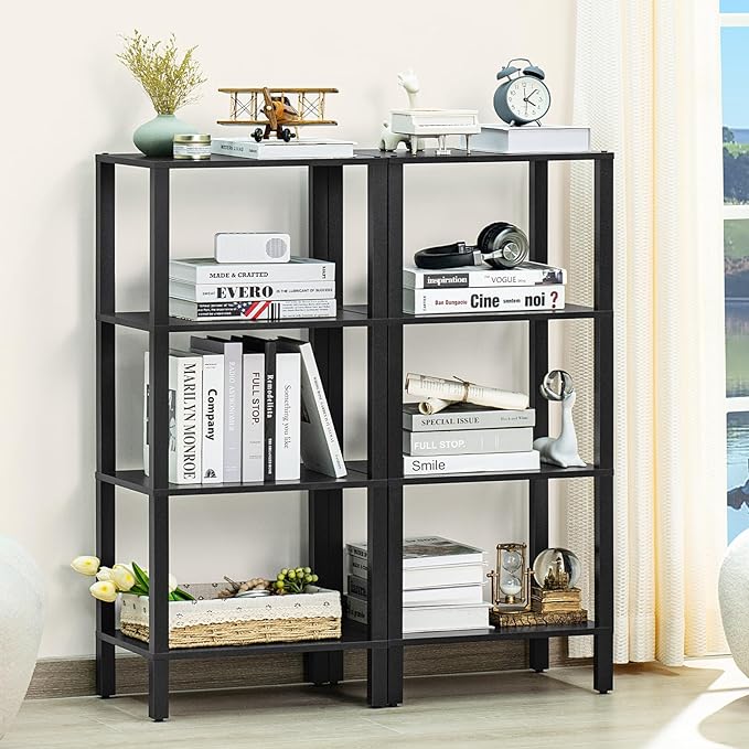 4 Tier Tall Wooden Bookshelf with Storage, Narrow Bookcase for Small Space, Small Book Shelf for Living Room, Office, Bedroom, Kitchen, Industrial, Black - LeafyLoom