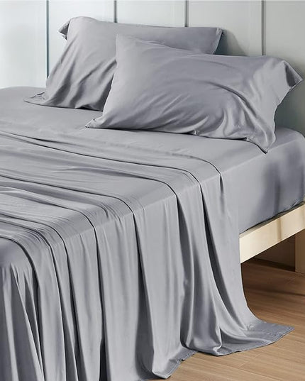 Bedsure King Size Sheet Set, Cooling Sheets King, Rayon Derived from Bamboo, Deep Pocket Up to 16", Breathable & Soft Bed Sheets, Hotel Luxury Silky Bedding Sheets & Pillowcases, Silver Grey - LeafyLoom