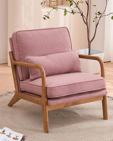 Bonnlo Pink Accent Chairs Set of 2, Upholstered Mid Century Modern Lounge Chairs Reading Chairs Side Sitting Chair Solid Wood Farmhouse Armchairs for Living Room, Bedroom, Guest Room - LeafyLoom