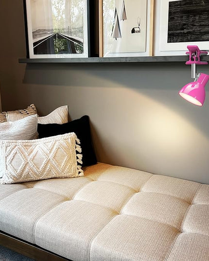 LED Clip on lamp,5W Super Bright Reading Light, 330° Rotation Small Lamp with Clamp on Desk/Table/Bed Headboard/Cupboard Home Lighting, Modern and Save Space Illumination Powerful Lamp Pink - LeafyLoom