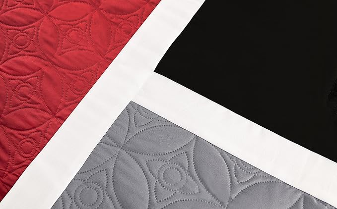 Chezmoi Collection 7-Piece Quilted Patchwork Comforter Set, Red/Gray/Black, Queen - LeafyLoom