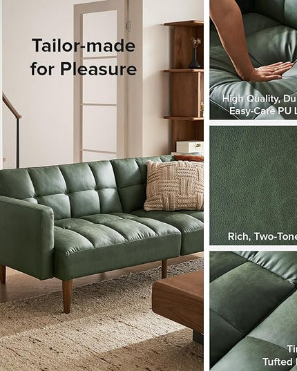 mopio Aaron Couch, Small Sofa, Futon, Sofa Bed, Sleeper Sofa, Loveseat, Mid Century Modern Futon Couch, Sofa Cama, Couches for Living Room, Bedroom (Sage Green, Faux Leather) - LeafyLoom