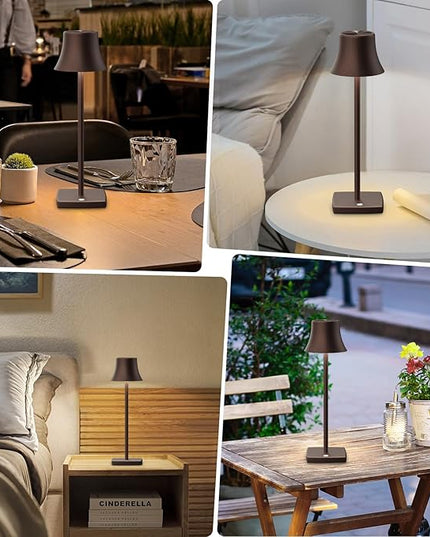 Cordless Table Lamp, Rechargeable Battery 5000mAh Metal Aluminum Housing USB LED Portable Powered Desk Lamp, 3 Levels Brightness Night Light for Restaurants Bedroom Outdoor (ferruginous) - LeafyLoom