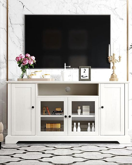 NicBex TV Stand for 65 Inch TV Modern TV Media Console Table with 2 Tempered Glass Doors Adjustable Panels,Entertainment Center with Storage for Living Room,59.8 Inch,White - LeafyLoom