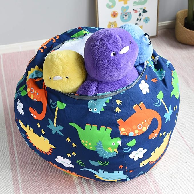 YuppieLife Kids Storage Bean Bag Cover（No Filling）Toy Organizer|Carrying Handle Sofa|Available for Kids and Teenager|Cuddle Chair|Machine Washable and Durable（38“,Dinosaur） - LeafyLoom
