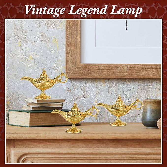6 Pieces Magic Lamp Halloween Vintage Legend Lamp Wishing Light Costume Lamp Classic Costume Props Lamp Tabletop Decoration for Arabian Costume Props Home Party Birthday Wedding Delicate Gift (Gold) - LeafyLoom