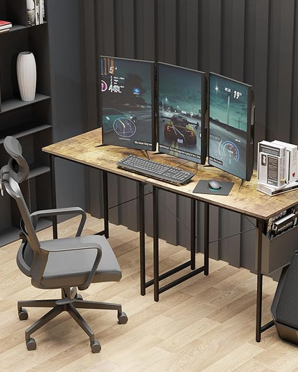YSSOA Computer Desk Home Office Work Study Writing Modern Simple Table with Headphone Hooks, 32 Inch, Deep Brown - LeafyLoom
