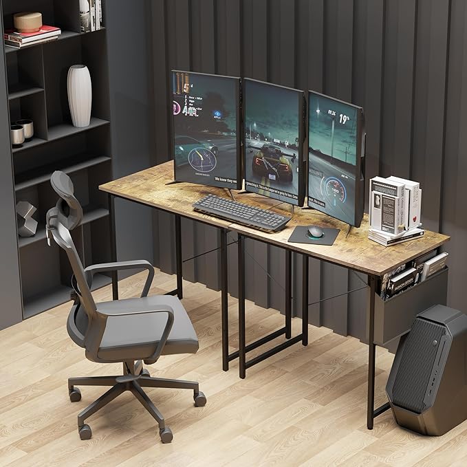 YSSOA Computer Desk Home Office Work Study Writing Modern Simple Table with Headphone Hooks, 32 Inch, Deep Brown - LeafyLoom