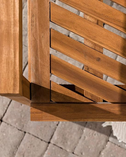 Walker Edison 2 Piece Outdoor Patio Chevron Wood Chair Set All Weather Backyard Conversation Garden Poolside Balcony, Set of 2, Brown - LeafyLoom