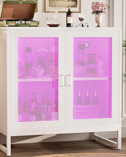 Aheaplus Sideboard Buffet Cabinet with Power Outlet, Accent Cabinet with Storage &LED Lights &Doors, Small Storage Cabinet Cupboard Console Cabinet for Kitchen, Hallway, Entryway, Living Room, White - LeafyLoom