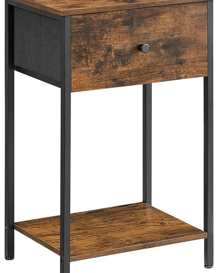 VASAGLE Nightstand, Side Table with Fabric Drawer, 24-Inch Tall End Table with Storage Shelf, Bedroom, Rustic Brown and Black ULGS021B01 - LeafyLoom