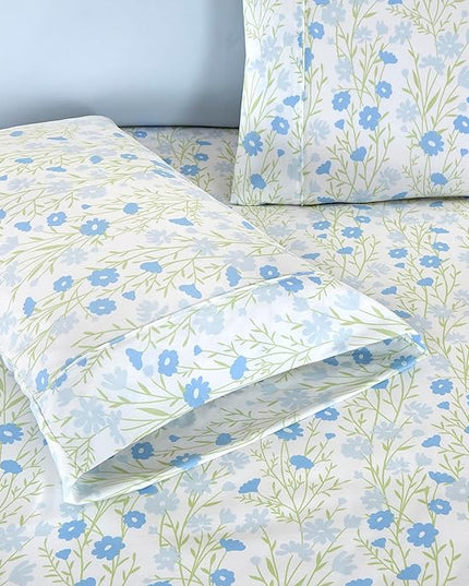 Elegant Comfort Softest and Coziest 6-Piece Sheet Set - 1500 Premium Hotel Quality Microfiber - Deep Pocket, Wrinkle Resistant 6-Piece Floral Bed Sheet Set, Full, Laurel Blue - LeafyLoom