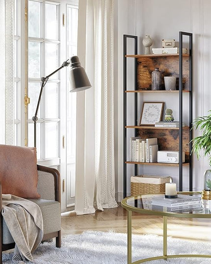 VASAGLE 5-Tier Bookshelf, Book Shelf, Industrial Bookcase, with Steel Frame, for Living Room, Home Office, Bedroom, 9.4 x 24.4 x 65 Inches, Rustic Brown and Black ULLS025B01 - LeafyLoom