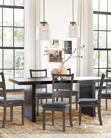 COLAMY Upholstered Dining Chairs Set of 6, PU Leather Dining Room Kitchen Side Chair with Ladder High Back and Adjustable Foot Pegs - Dark Brown - LeafyLoom